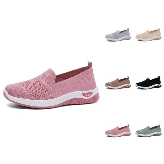 Women's Walking Shoes Wide Toe Box, Adjustable Zero Drop Non Sneakers, Breathable Knit Casual Shoes for Swollen Feet, Edema, Sensitive Feet, Elderly, Arthritis