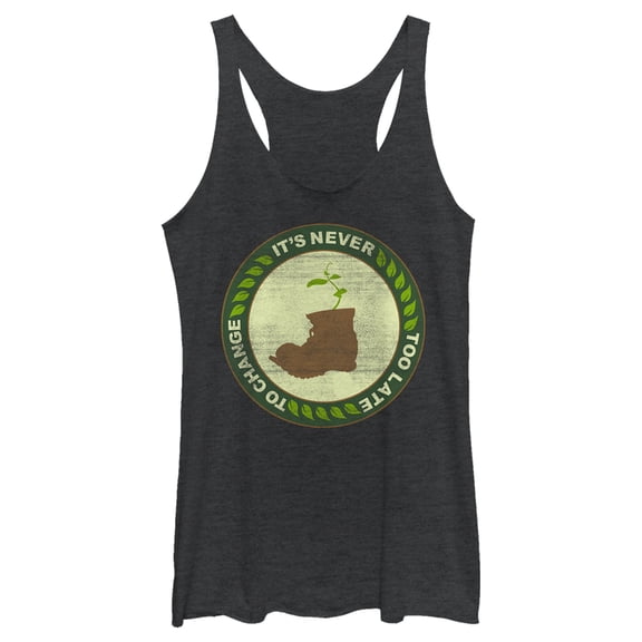 Women's Wall-E It's Never Too Late to Change Racerback Tank Top Black Heather Small