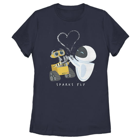 Women's Wall-E Valentine's Day EVE Sparks Fly Graphic Tee Navy Blue Medium