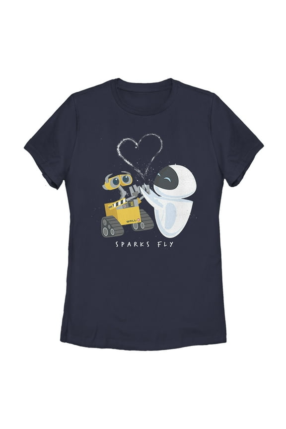 Women's Wall-E Valentine's Day EVE Sparks Fly Graphic Tee Navy Blue X Large