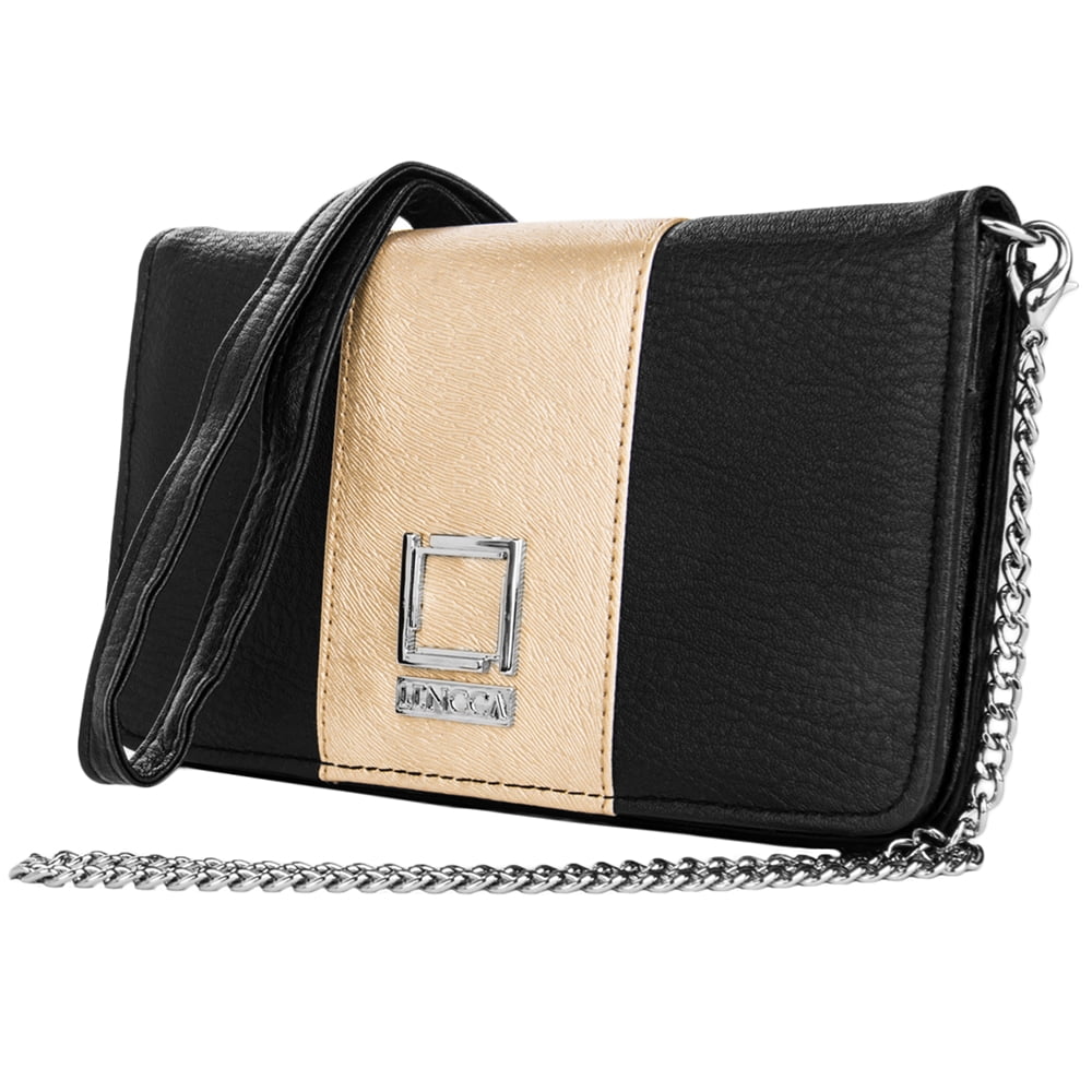 Women's Wallet Clutch Ideal for Daily, Travel, Business, And Personal Use Fits Universal Large Smartphones (Black/Gold)