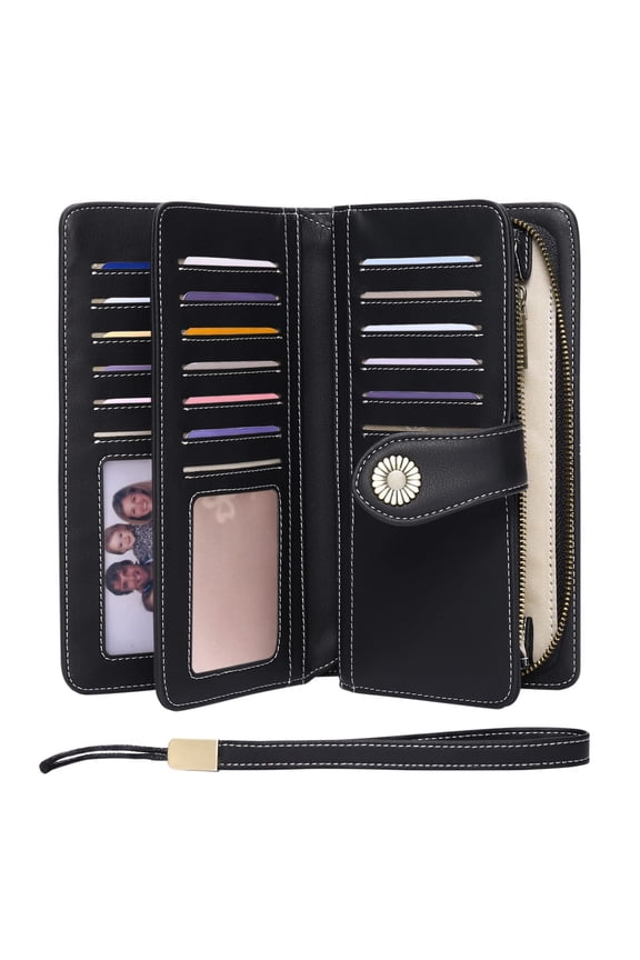 Women's Wallet Genuine Leather Blocking Large Capacity Trifold Ladies Wallet Wristlet Clutch Card Holder
