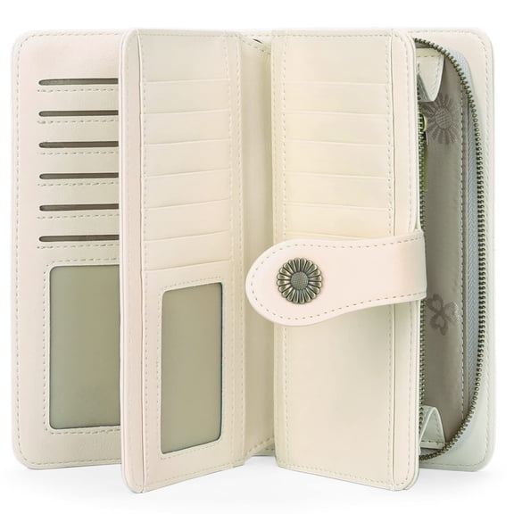 Women's Wallet Genuine Leather Blocking Large Capacity Trifold Ladies Wallet Wristlet Clutch Card Holder