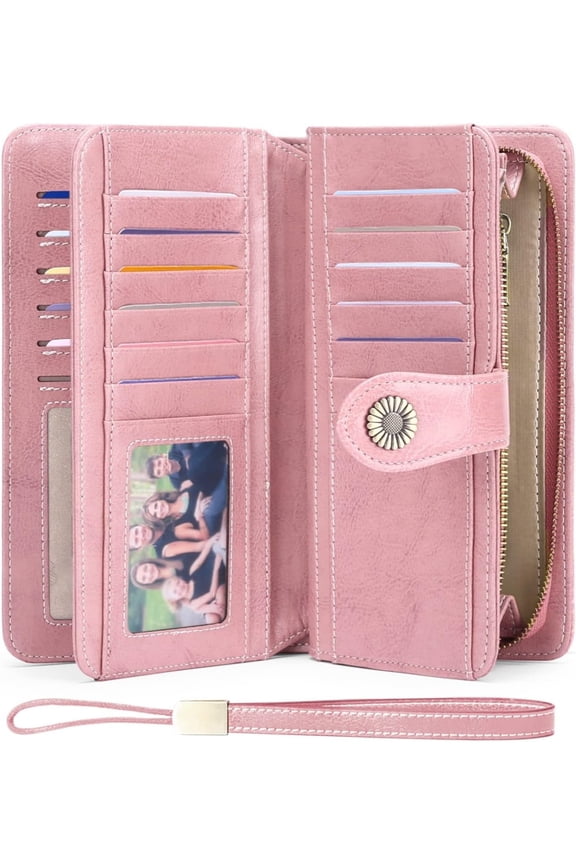 Women's Wallet Genuine Leather RFID Blocking Large Capacity Trifold Ladies Wallet