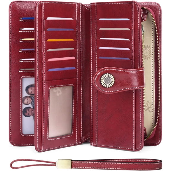 Women's Wallet Genuine Leather RFID Blocking Large Capacity Trifold Ladies Wallet