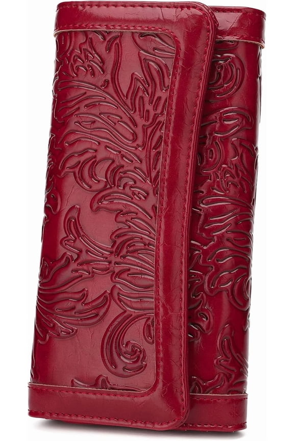 Women's Wallet Leather Blocking Trifold Ladies Purse Embossed long Clutch Card Holder Phone Checkbook Organizer