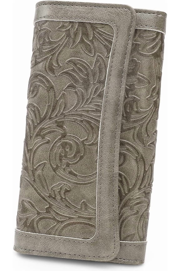 Women's Wallet Leather RFID Blocking Trifold Ladies Purse Embossed long Clutch Card Holder Phone Checkbook Organizer