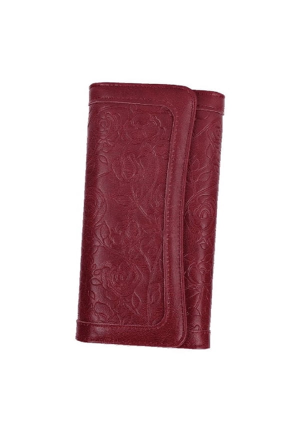 [Mother’s Day Gift Present] Women's Wallet Leather RFID Blocking Trifold Ladies Purse Embossed long Clutch Card Holder Phone Checkbook Organizer Rose