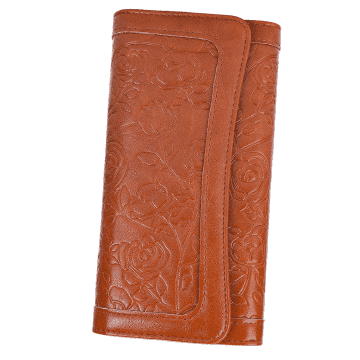 Women's Wallet Leather RFID Blocking Trifold Ladies Purse Embossed long Clutch Card Holder Phone Checkbook Organizer Rose