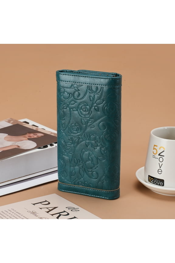 Women's Wallet Leather RFID Blocking Trifold Ladies Purse Embossed long Clutch Card Holder Phone Checkbook Organizer