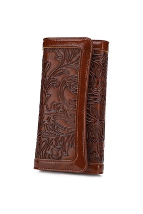 Women's Wallet Leather Rfid Blocking Trifold Ladies Purse Embossed Long Clutch Card Holder Phone Checkbook Organizer