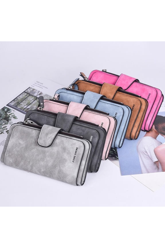 Women's Wallet RFID Blocking Long Zipper Purse | Frosted Nubuck Leather | Multiple Card Slots Snap Closure | Large Capacity Coin Photo Organizer | Gift for Women Girls Ladies | 1 Piece