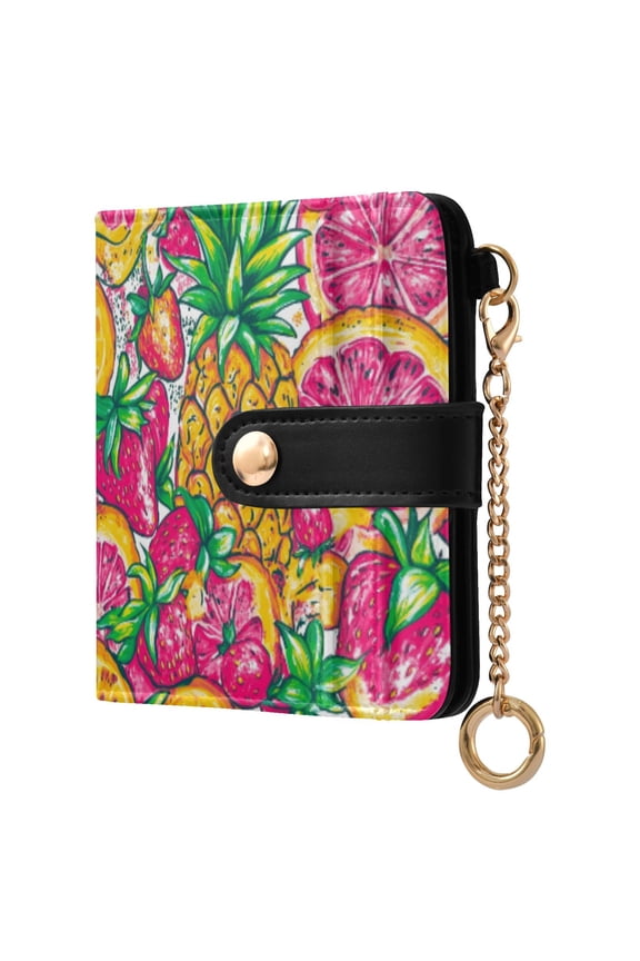 Womens Wallet RFID Blocking PU Leather Magnetic Snap Zipper Coin Pocket 7 Card Slots Perfect Gift for Her A Vibrant Summer Pattern with Colorful Fruits