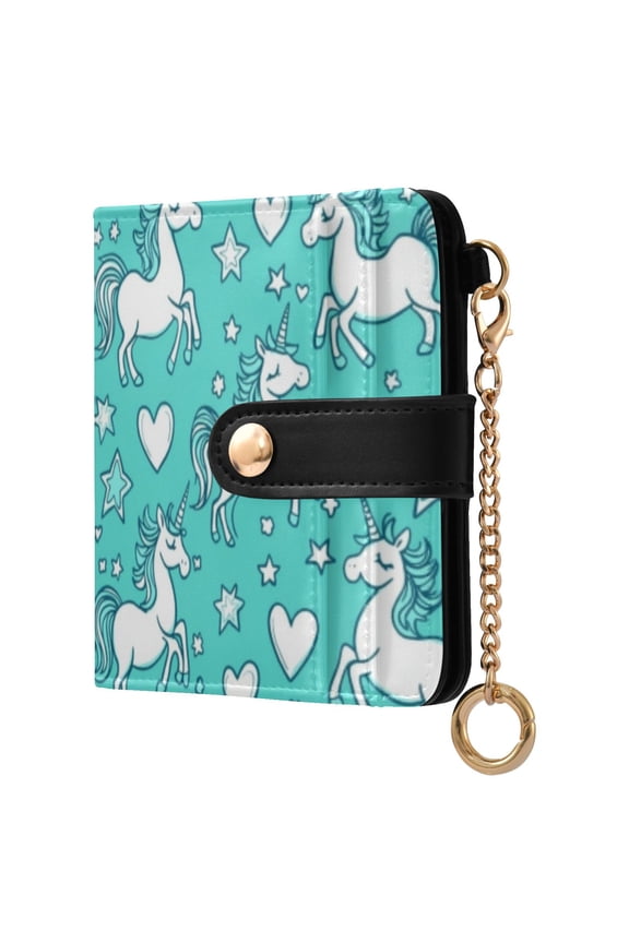 Womens Wallet RFID Blocking PU Leather Magnetic Snap Zipper Coin Pocket 7 Card Slots Perfect Gift for Her A Pattern with Cute Cartoon Unicorns