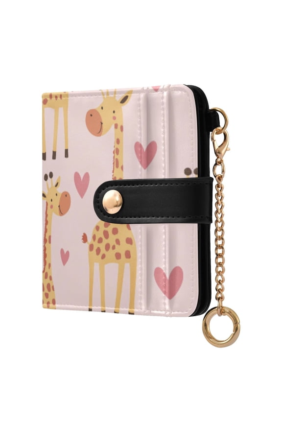 Womens Wallet RFID Blocking PU Leather Magnetic Snap Zipper Coin Pocket 7 Card Slots Perfect Gift for Her Adorable Cartoon Giraffes Heart Pattern