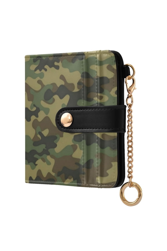 Womens Wallet RFID Blocking PU Leather Magnetic Snap Zipper Coin Pocket 7 Card Slots Perfect Gift for Her Army Green Camouflage