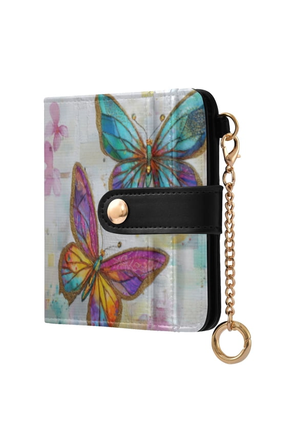 Womens Wallet RFID Blocking PU Leather Magnetic Snap Zipper Coin Pocket 7 Card Slots Perfect Gift for Her Artistic Butterfly
