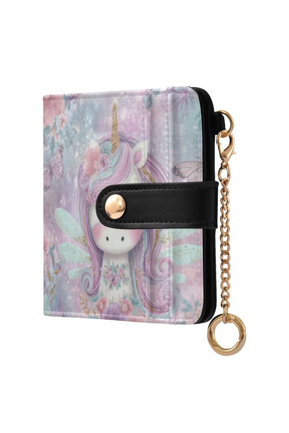 Womens Wallet RFID Blocking PU Leather Magnetic Snap Zipper Coin Pocket 7 Card Slots Perfect Gift for Her Beautiful Unicorn