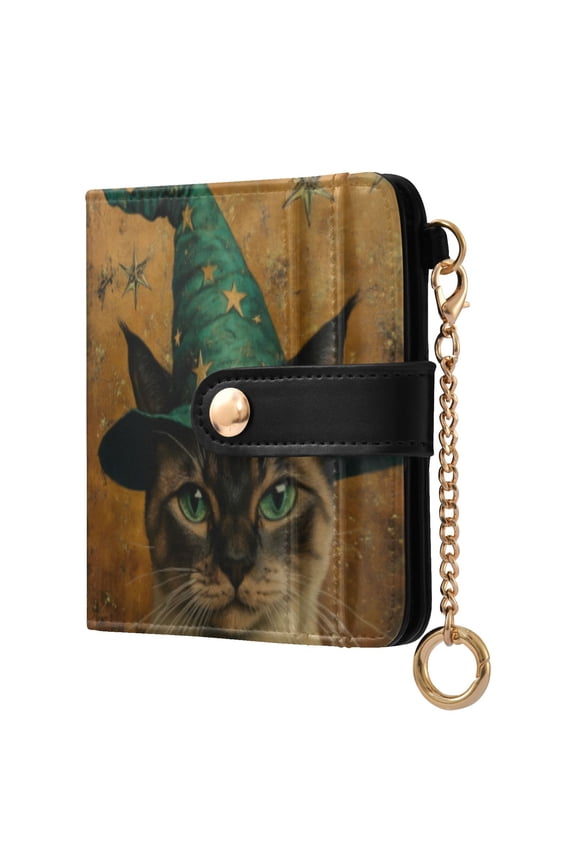 Womens Wallet RFID Blocking PU Leather Magnetic Snap Zipper Coin Pocket 7 Card Slots Perfect Gift for Her Bengal Cat