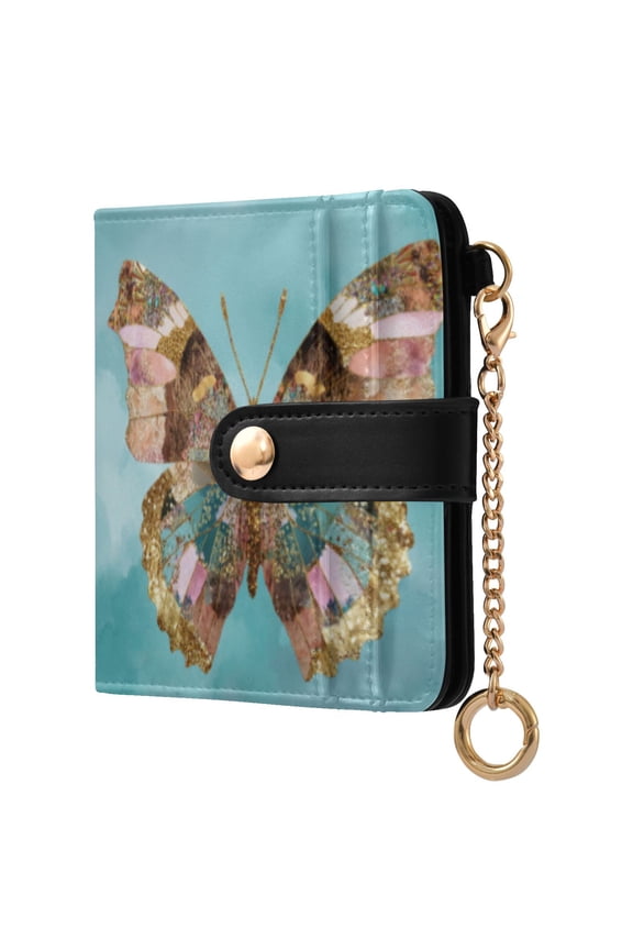 Womens Wallet RFID Blocking PU Leather Magnetic Snap Zipper Coin Pocket 7 Card Slots Perfect Gift for Her Bohemian Style Butterfly