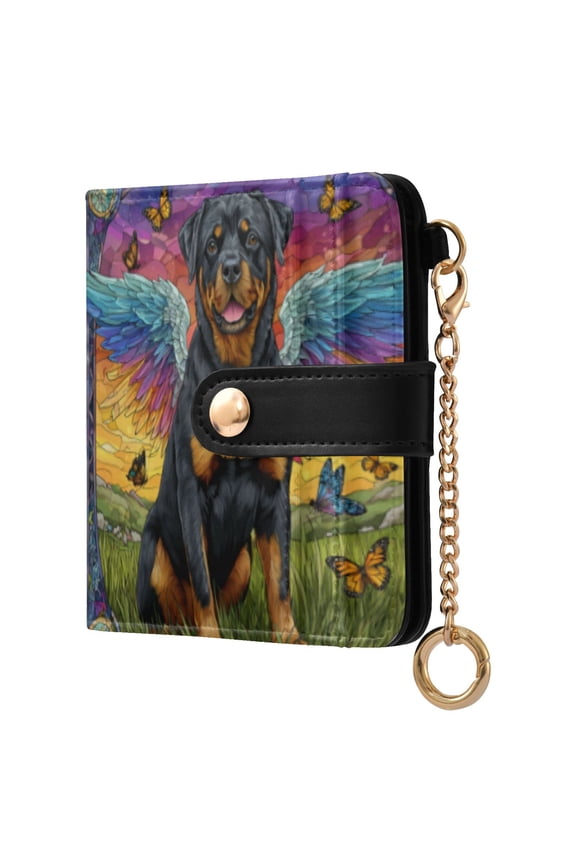 Womens Wallet RFID Blocking PU Leather Magnetic Snap Zipper Coin Pocket 7 Card Slots Perfect Gift for Her Cartoon Rottweiler