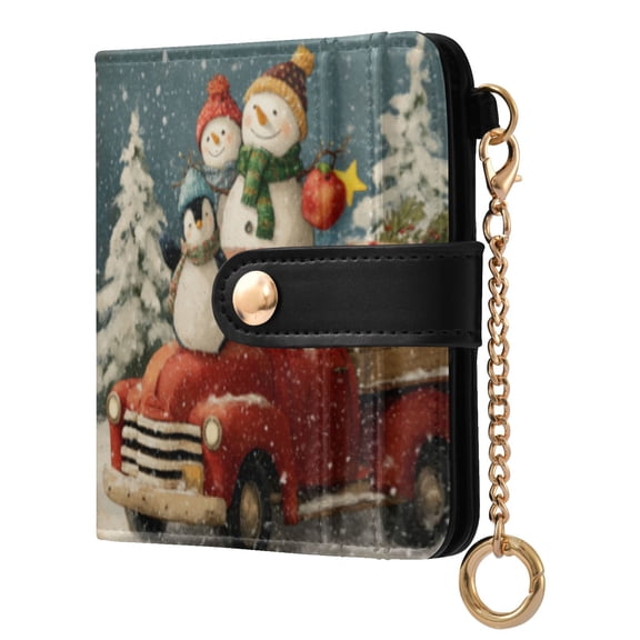 Womens Wallet RFID Blocking PU Leather Magnetic Snap Zipper Coin Pocket 7 Card Slots Perfect Gift for Her Christmas Vintage Truck