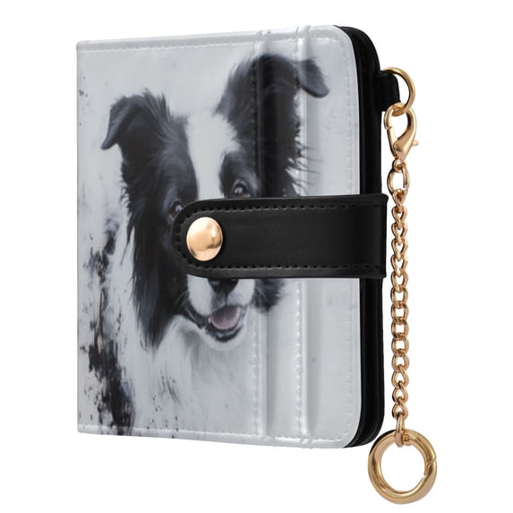 Women’s Wallet RFID Blocking PU Leather Magnetic Snap Zipper Coin Pocket 7 Card Slots Perfect Gift for Her Cute Border Collie