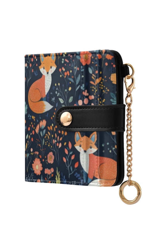 Womens Wallet RFID Blocking PU Leather Magnetic Snap Zipper Coin Pocket 7 Card Slots Perfect Gift for Her Cute Fox Patterns