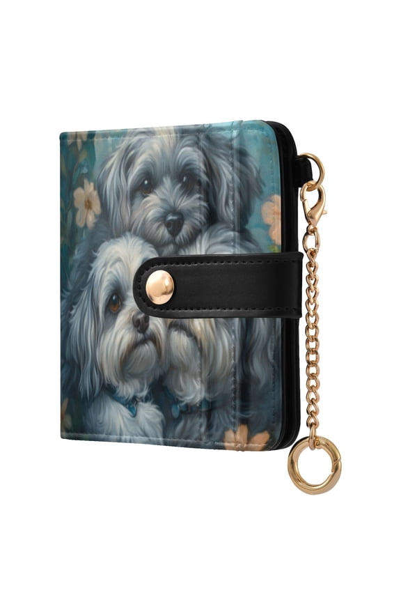 Womens Wallet RFID Blocking PU Leather Magnetic Snap Zipper Coin Pocket 7 Card Slots Perfect Gift for Her Cute Gray Lhasa Apso Dogs