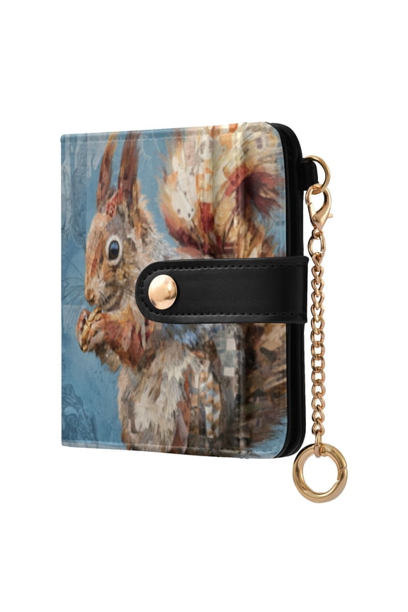 Womens Wallet RFID Blocking PU Leather Magnetic Snap Zipper Coin Pocket 7 Card Slots Perfect Gift for Her Cute Squirrel