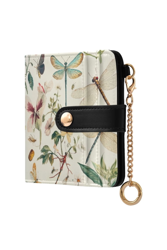 Womens Wallet RFID Blocking PU Leather Magnetic Snap Zipper Coin Pocket 7 Card Slots Perfect Gift for Her Dragonfly Print Painting