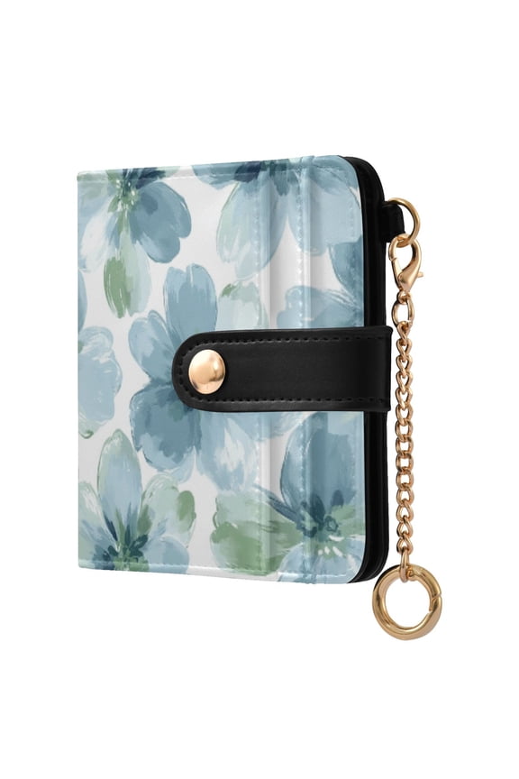 Womens Wallet RFID Blocking PU Leather Magnetic Snap Zipper Coin Pocket 7 Card Slots Perfect Gift for Her Elegant Flowers in Shades Of Blue