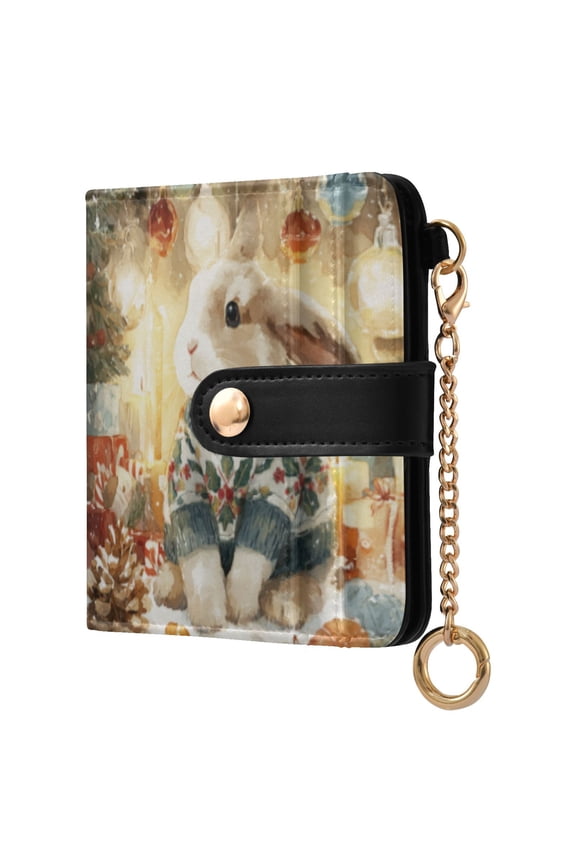Womens Wallet RFID Blocking PU Leather Magnetic Snap Zipper Coin Pocket 7 Card Slots Perfect Gift for Her Festive Rabbit