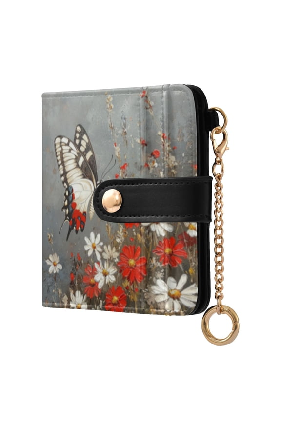 Womens Wallet RFID Blocking PU Leather Magnetic Snap Zipper Coin Pocket 7 Card Slots Perfect Gift for Her Flower Butterfly