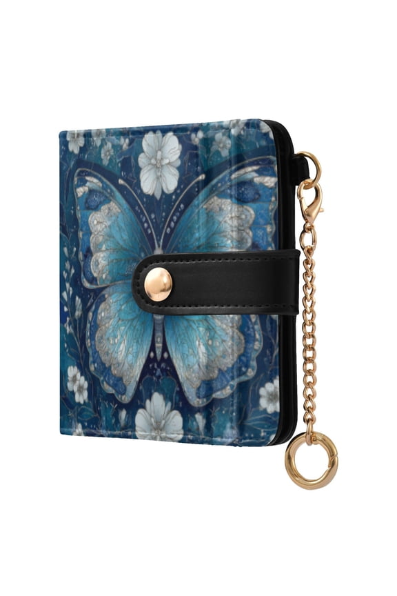 Womens Wallet RFID Blocking PU Leather Magnetic Snap Zipper Coin Pocket 7 Card Slots Perfect Gift for Her Flower Large Butterfly