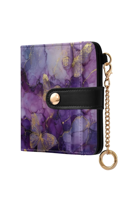 Womens Wallet RFID Blocking PU Leather Magnetic Snap Zipper Coin Pocket 7 Card Slots Perfect Gift for Her Gold Trimmed Butterfly