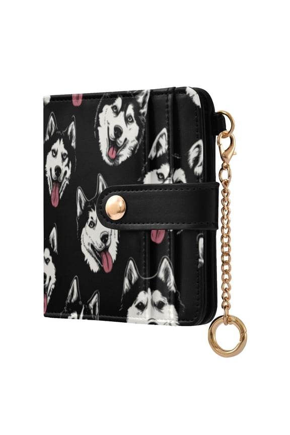 Womens Wallet RFID Blocking PU Leather Magnetic Snap Zipper Coin Pocket 7 Card Slots Perfect Gift for Her Husky