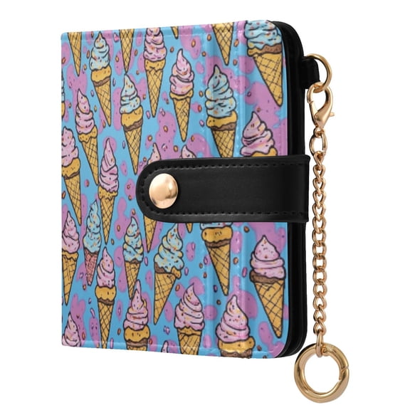 Womens Wallet RFID Blocking PU Leather Magnetic Snap Zipper Coin Pocket 7 Card Slots Perfect Gift for Her Ice Cream Cones Cartoon Patterns