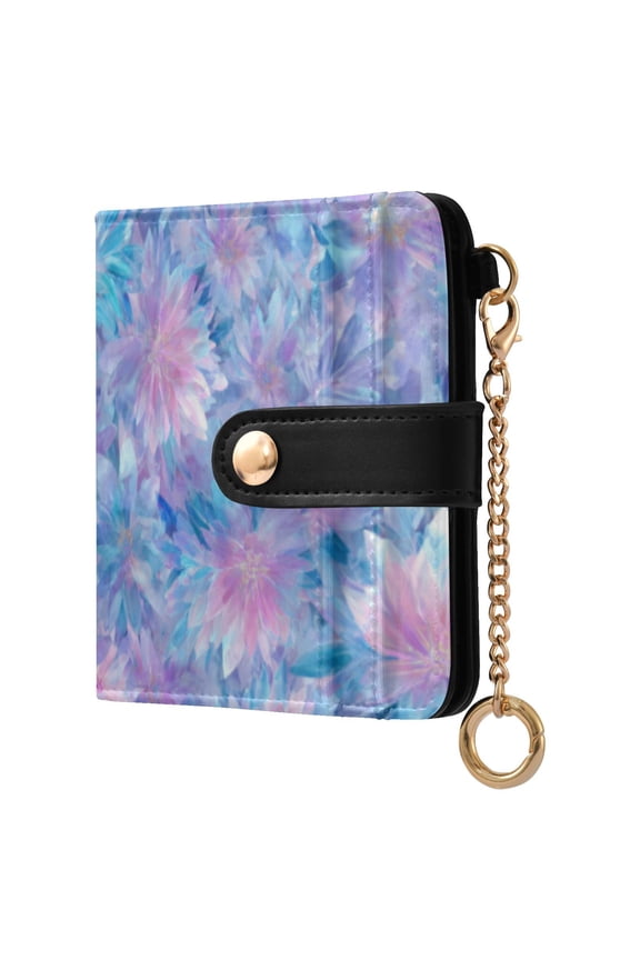 Womens Wallet RFID Blocking PU Leather Magnetic Snap Zipper Coin Pocket 7 Card Slots Perfect Gift for Her Ice Flowers