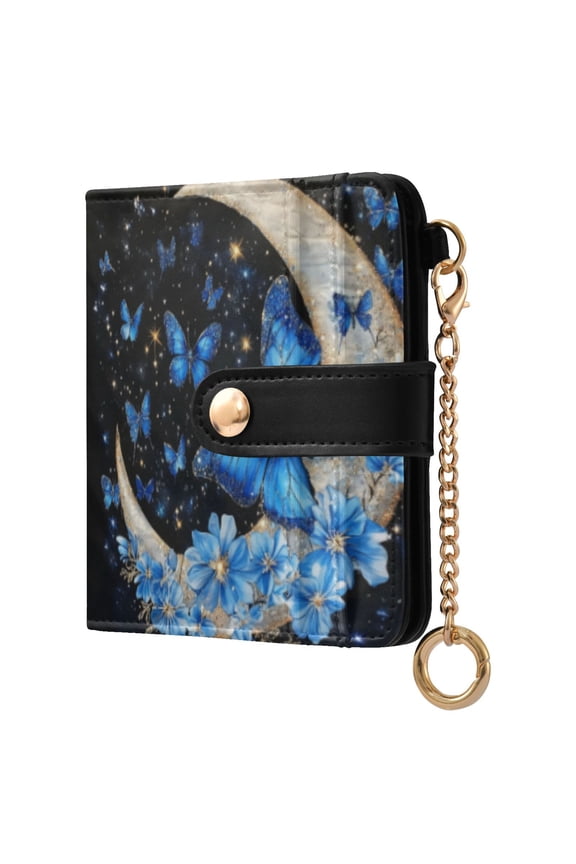 Womens Wallet RFID Blocking PU Leather Magnetic Snap Zipper Coin Pocket 7 Card Slots Perfect Gift for Her Moon with Butterflies
