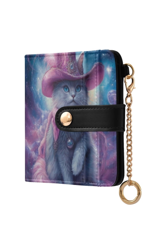Womens Wallet RFID Blocking PU Leather Magnetic Snap Zipper Coin Pocket 7 Card Slots Perfect Gift for Her Mystery Kitten