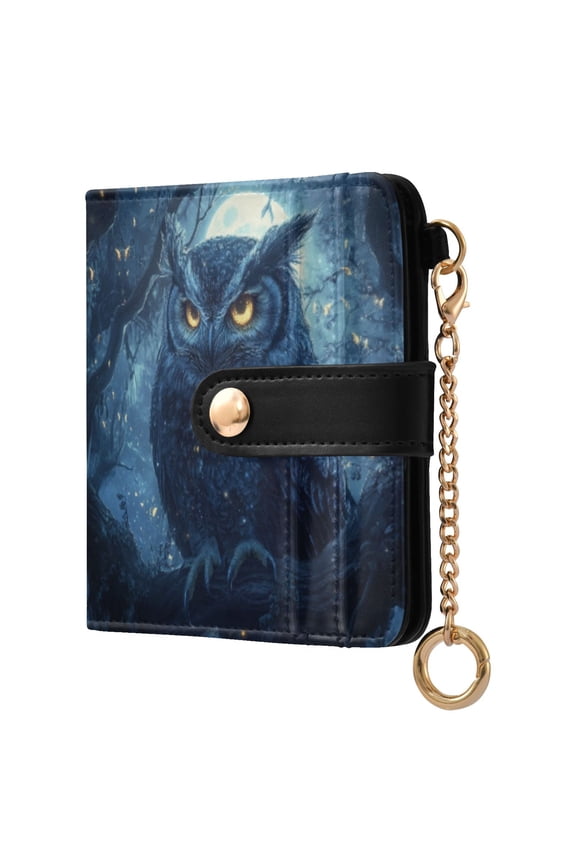 Womens Wallet RFID Blocking PU Leather Magnetic Snap Zipper Coin Pocket 7 Card Slots Perfect Gift for Her Owl in The Moonlight Pattern