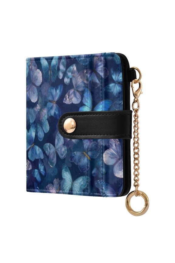 Womens Wallet RFID Blocking PU Leather Magnetic Snap Zipper Coin Pocket 7 Card Slots Perfect Gift for Her Pretty Blue Butterfly