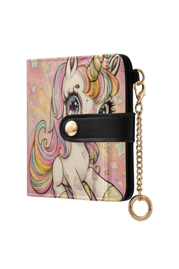 Womens Wallet RFID Blocking PU Leather Magnetic Snap Zipper Coin Pocket 7 Card Slots Perfect Gift for Her Pretty Unicorns
