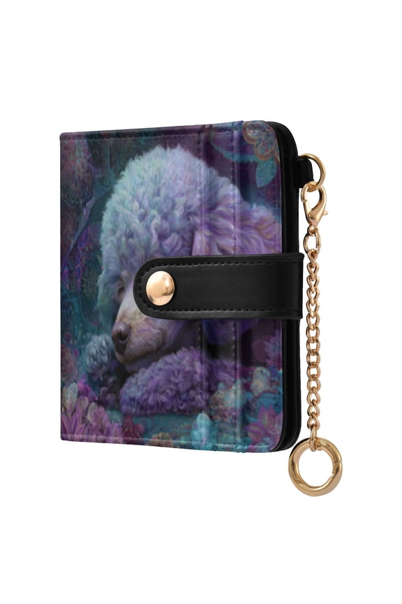 Womens Wallet RFID Blocking PU Leather Magnetic Snap Zipper Coin Pocket 7 Card Slots Perfect Gift for Her Purple Poodle