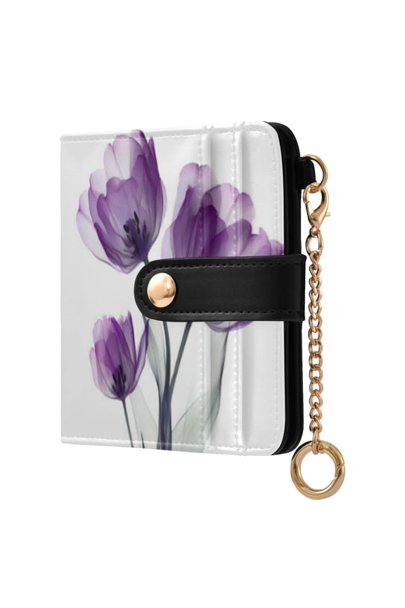 Womens Wallet RFID Blocking PU Leather Magnetic Snap Zipper Coin Pocket 7 Card Slots Perfect Gift for Her Purple Tulips