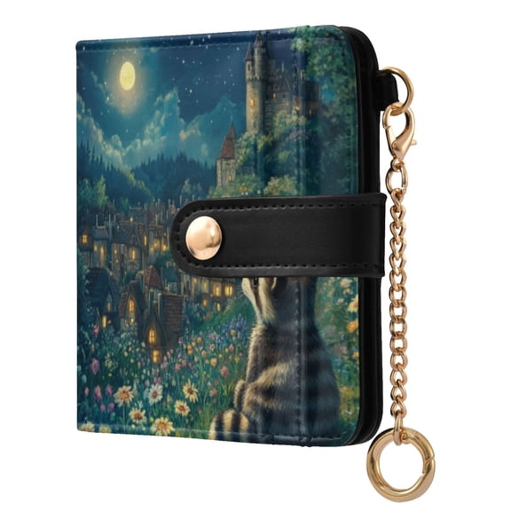 Womens Wallet RFID Blocking PU Leather Magnetic Snap Zipper Coin Pocket 7 Card Slots Perfect Gift for Her Raccoon Journey