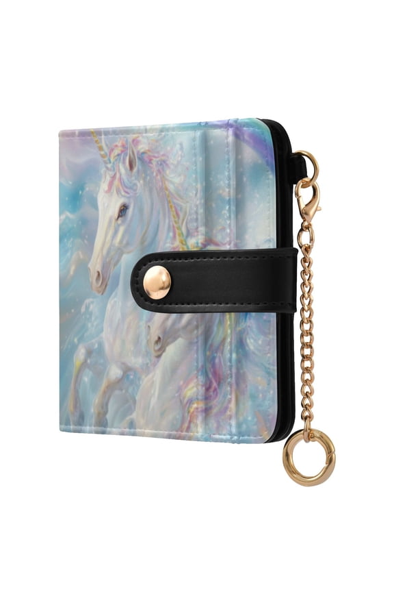 Womens Wallet RFID Blocking PU Leather Magnetic Snap Zipper Coin Pocket 7 Card Slots Perfect Gift for Her Rainbow Unicorns