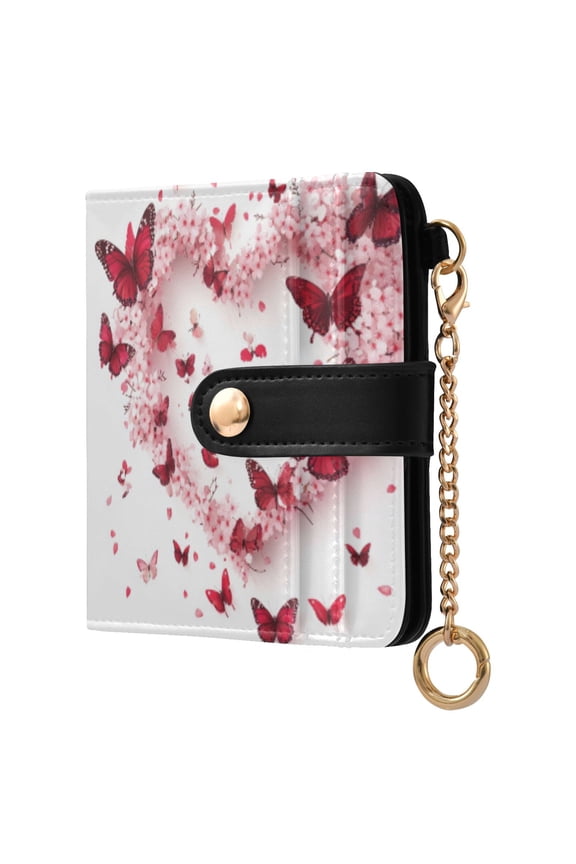 Womens Wallet RFID Blocking PU Leather Magnetic Snap Zipper Coin Pocket 7 Card Slots Perfect Gift for Her Red Butterfly Pink Floral