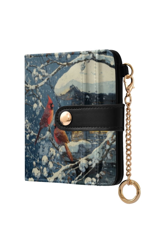 Womens Wallet RFID Blocking PU Leather Magnetic Snap Zipper Coin Pocket 7 Card Slots Perfect Gift for Her Red Cardinals